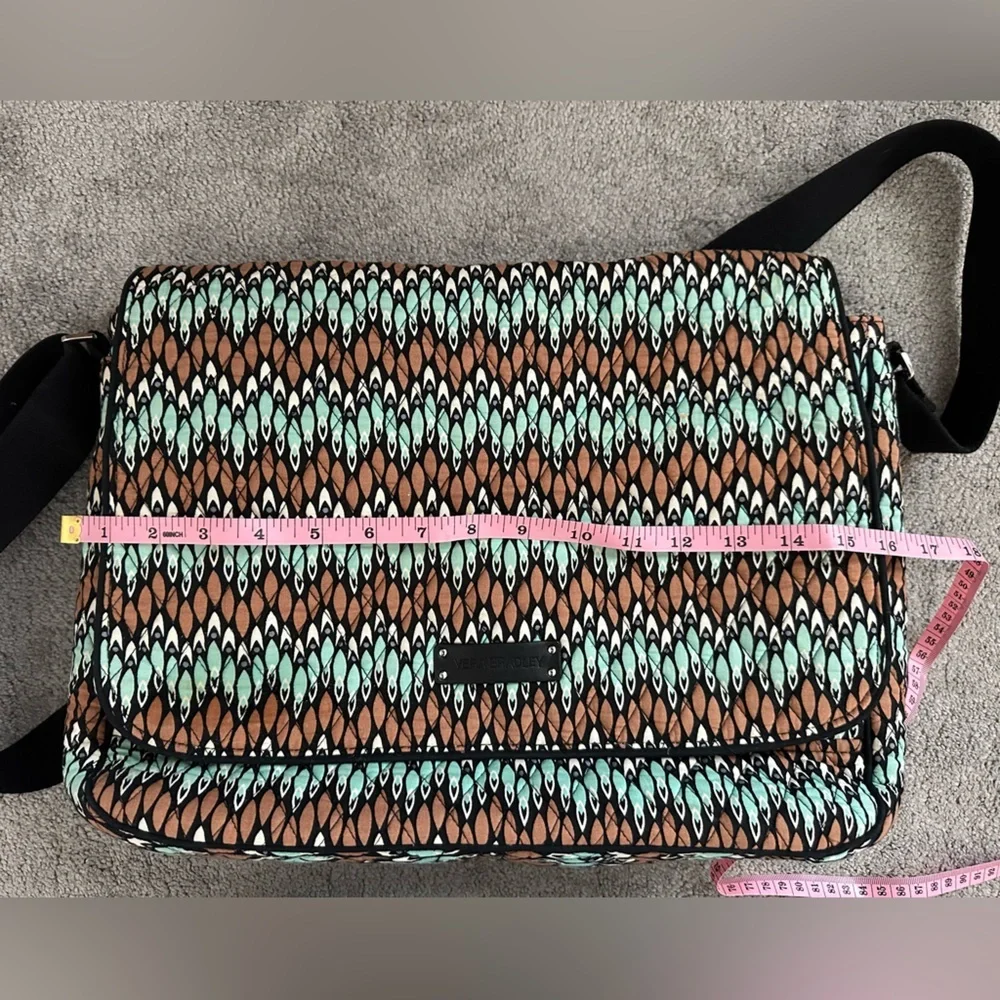 Vera Bradley Laptop Messenger Bag in Sierra Stream Teal and Brown